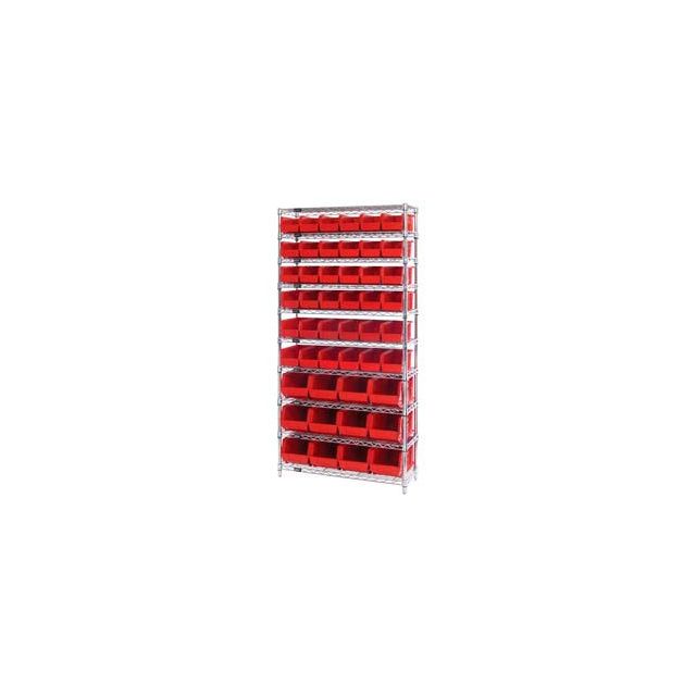 GoVets™ Chrome Wire Shelving With 48 Giant Plastic Stacking Bins Red 36x14x74 925RD268