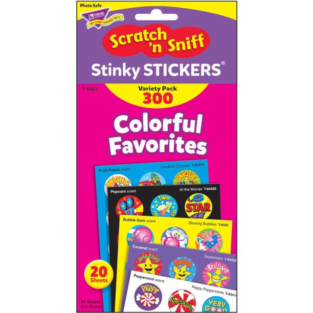 Trend Colorful Favorites Stinky Stickers Pack - Self-adhesive - Acid-free, Non-toxic, Photo-safe - Assorted - 300 / Pack (Min Order Qty 3) T6481