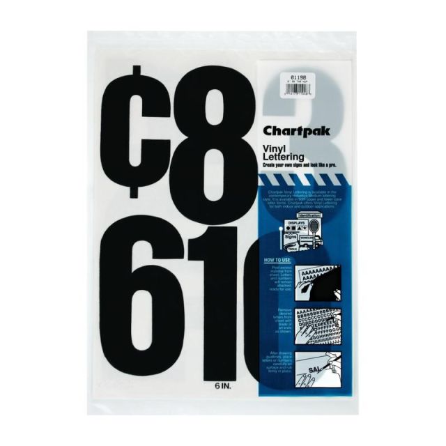 Chartpak Press-On Vinyl Numbers, 6in, Black, Pack Of 21 (Min Order Qty 2) 01198