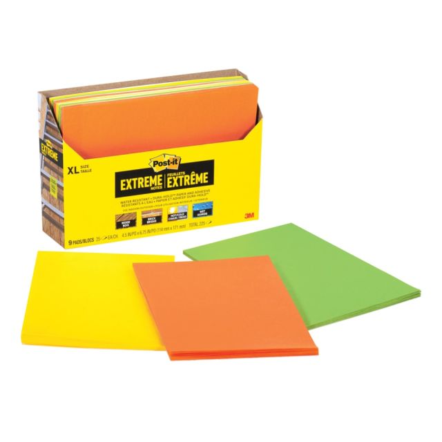 Post-it Notes Extreme Notes, XL, 4-1/2in x 6-3/4in, Assorted Colors, 25 Notes Per Pad, Pack Of 9 Pads EXT456-9CT