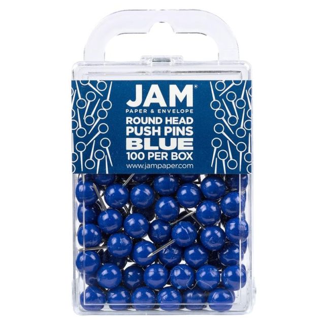 JAM Paper Colorful Push Pins, 1/2in, Blue, Pack Of 100 Push Pins (Min Order Qty 5) MPN:346RTBUOD