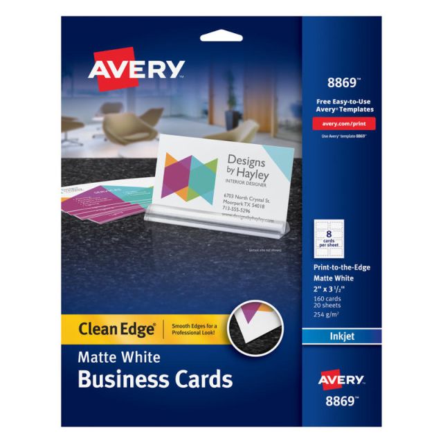Avery Inkjet Clean-Edge Business Cards, 2in x 3 1/2in, White Matte, Pack Of 160 (Min Order Qty 2)