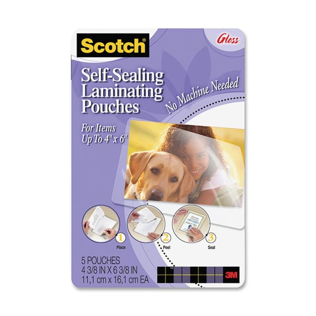 3M Self-Sealing Photo Laminating Sheets, 4in x 6in, Pack Of 5 (Min Order Qty 4)
