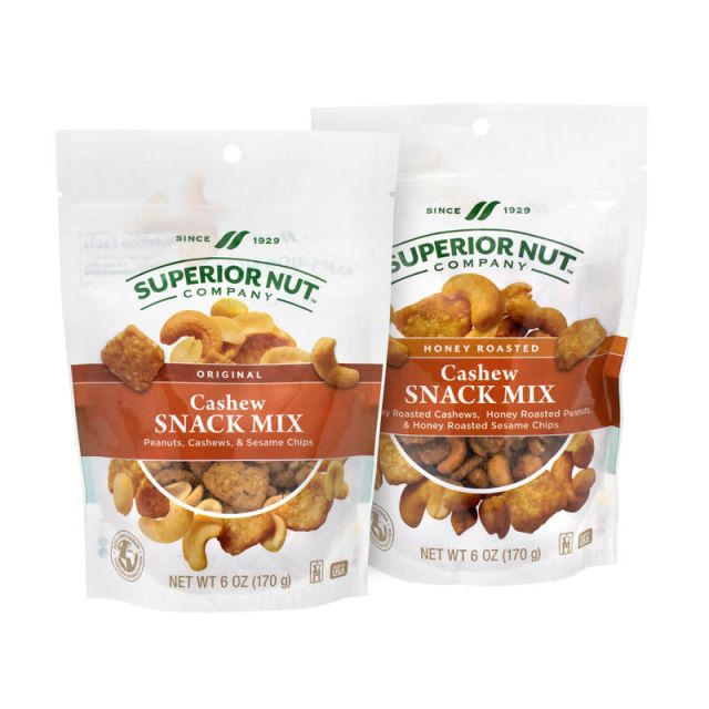 Superior Nut Original And Honey Roasted Cashew Snack Mix, 6 Oz, Pack Of 6 Bags 259-00029