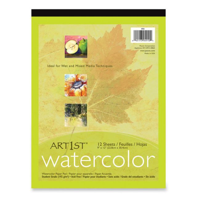 Pacon Student-Grade Watercolor Paper, 9in x 12in, White, 12 Sheets (Min Order Qty 4) 4910