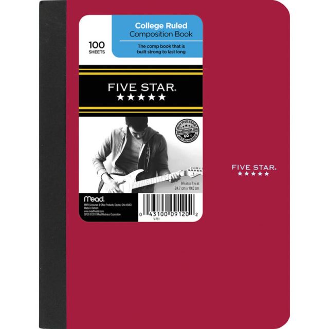 Five Star Composition Book, 7 1/2in x 9 3/4in, College Ruled, 100 Sheets (Min Order Qty 4) 09120
