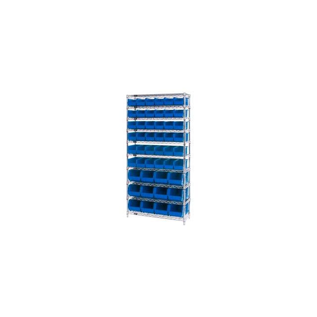 GoVets™ Chrome Wire Shelving With 48 Giant Plastic Stacking Bins Blue 36x14x74 925BL268