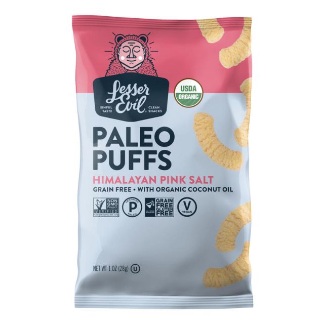 LesserEvil Paleo Puffs, Himalayan Pink Salt, 1 Oz, Pack Of 24 Bags MPN:0771