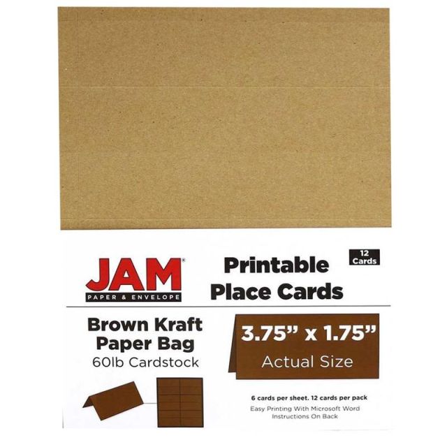 JAM Paper Foldover Place Cards, 3 3/4in x 1 3/4in, Brown Kraft, Pack of 12 (Min Order Qty 4) MPN:218015296
