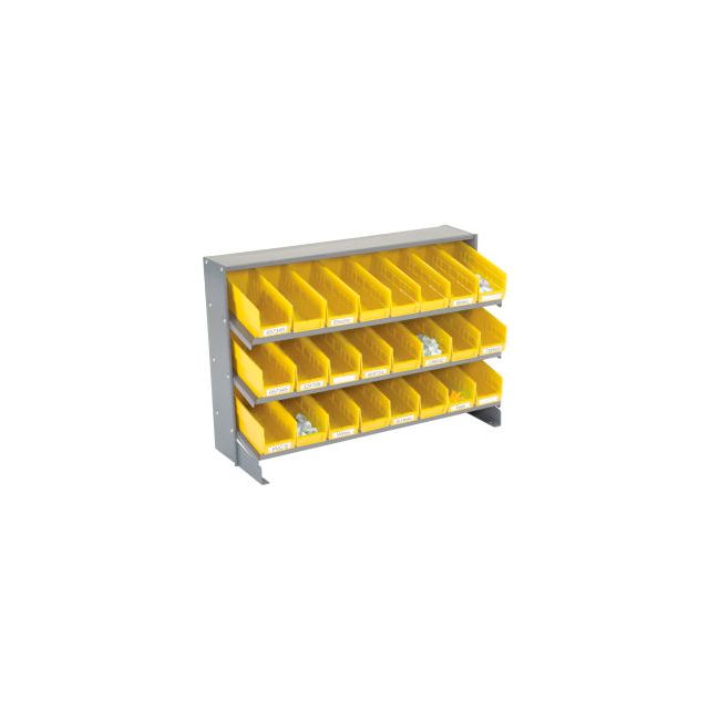 GoVets™ 3 Shelf Bench Pick Rack - 24 Yellow Plastic Shelf Bins 4 Inch Wide 33x12x21 424YL603