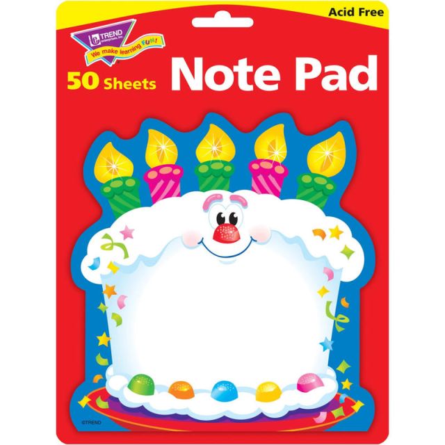 Trend Bright Birthday Shaped Note Pad - 50 x Multicolor - 5in x 5in - Birthday Cake - Multicolor - Acid-free, Die-cut - 1 Pad (Min Order Qty 9) MPN:T72071
