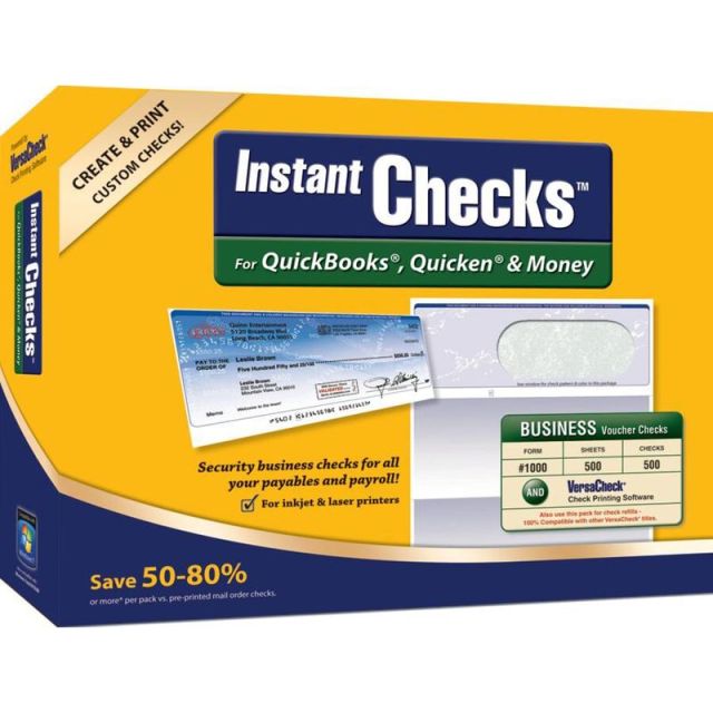 VersaCheck InstantChecks Form #1000 For QuickBooks, Quicken & Money, Green Classic, 250 Sheets, Disc