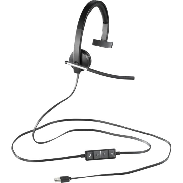 Logitech USB Headset Mono H650e - Mono - USB - Wired - 50 Hz - 10 kHz - Over-the-head - Monaural - Supra-aural - Noise Cancelling, Bi-directional Microphone MPN:981-000513