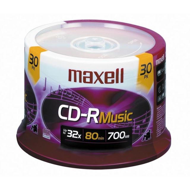 Maxell Music CD-R Media Spindle, 700MB/80 Minutes, Pack Of 30 (Min Order Qty 3) MPN:625335