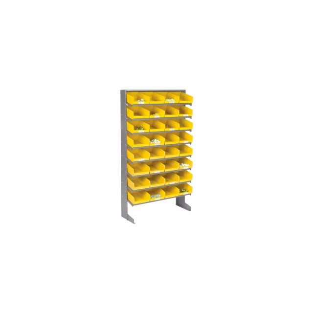 GoVets™ 8 Shelf Floor Pick Rack - 32 Yellow Plastic Shelf Bins 8 Inch Wide 33x12x61 425YL603