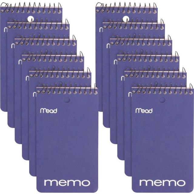 Mead Wirebound Memo Book - 60 Sheets - 120 Pages - Wire Bound - College Ruled - 3in x 5in - White Paper - Assorted Cover - Cardboard Cover - Stiff-back, Hole-punched - 12 / Pack (Min Order Qty 4) MPN:45354PK