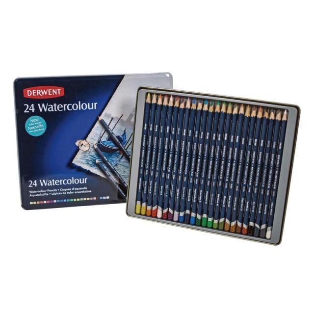 Derwent Watercolor Pencil Set With Tin, Assorted Colors, Set Of 24 Pencils MPN:32883