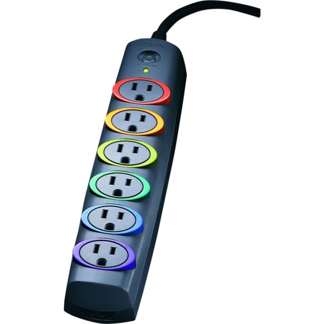 Kensington SmartSockets Surge Strip, 370 Joules, 6ft Cord, 6 Power & 1 Phone Outlet, Color Coded (Min Order Qty 3) MPN:K62146NA