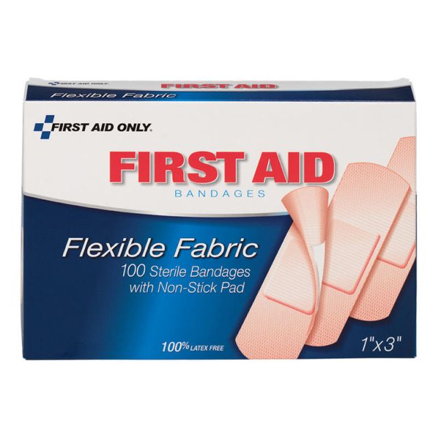 First Aid Only Fabric Bandages, 1in x 3in, Box Of 100 (Min Order Qty 10) MPN:90098