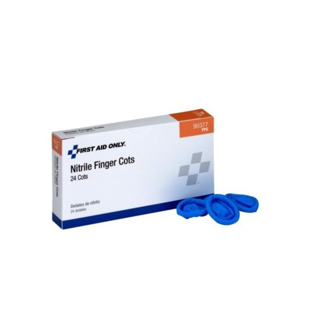 First Aid Only Large Nitrile Finger Cots, 1in x 3in, Blue, Box Of 24 Cots (Min Order Qty 4) MPN:90377