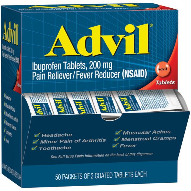 Advil Ibuprofen Packets, 2 Tablets Per Packet, Box Of 50 Packets (Min Order Qty 3) MPN:15000