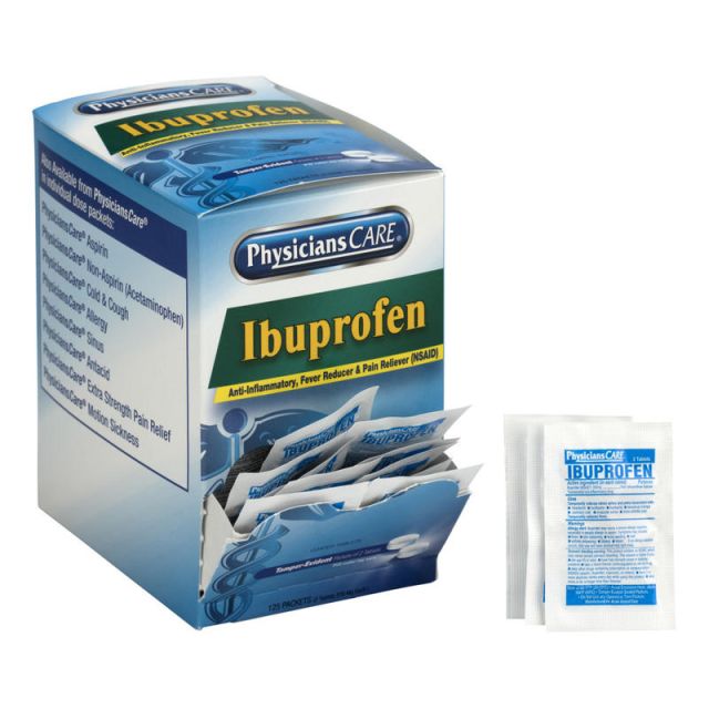 PhysiciansCare Ibuprofen Pain Reliever Medication, 2 Tablets Per Packet, Box of 50 Packets (Min Order Qty 5) MPN:90015