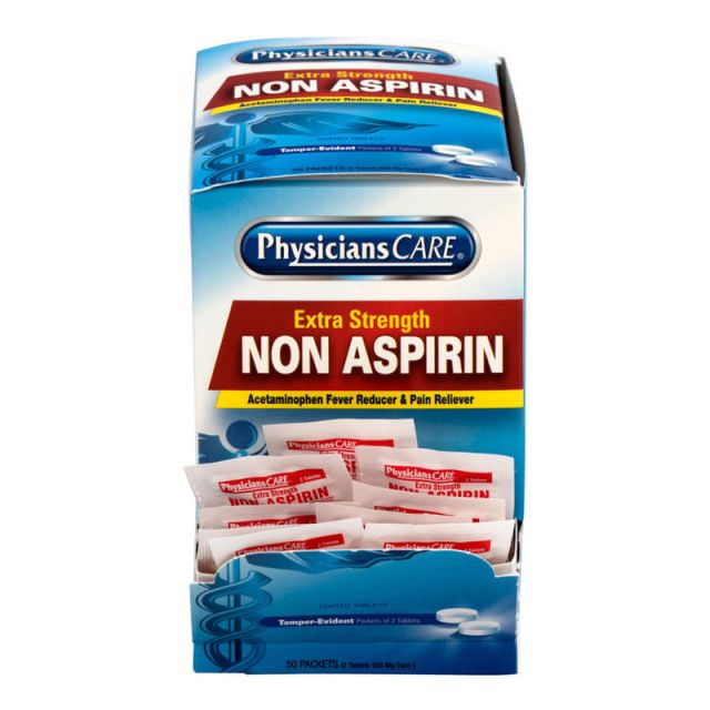 PhysiciansCare Non Aspirin Acetaminophen Pain Reliever Medication, 2 Tablets Per Packet, Box Of 50 Packets (Min Order Qty 5) MPN:90016