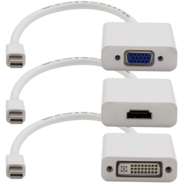 AddOn 3-Piece Bundle of 8in Mini-DisplayPort Male to DVI, HDMI, and VGA Female White Adapter Cables - 100% compatible and guaranteed to work (Min Order Qty 2) MPN:MDP2VGA-HDMI-DVI-W