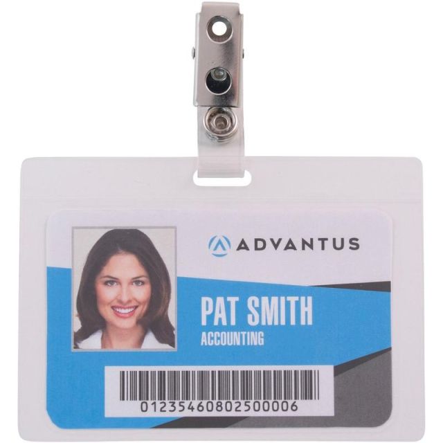 Advantus Strap Clip Self-laminating Badge Holders - Support 3.50in x 2.25in Media - Horizontal - 4in x 2.9in x - 25 / Pack - Clear (Min Order Qty 5) MPN:97101