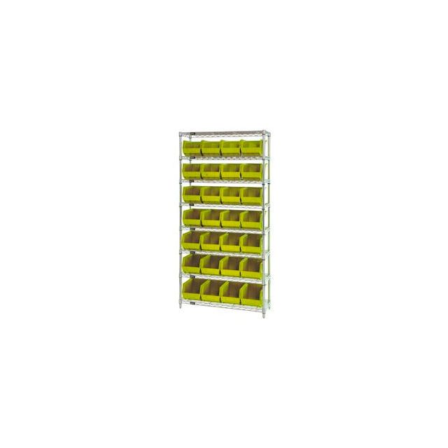 GoVets™ Chrome Wire Shelving w/ 28 Stacking Yellow Bins 36