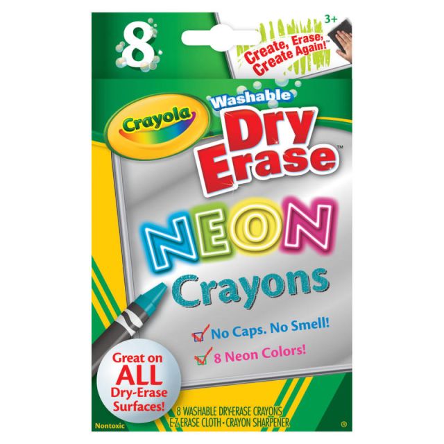Crayola Washable DryErase Neon Crayons - Neon Assorted - 8 / Box (Min Order Qty 4) 988605