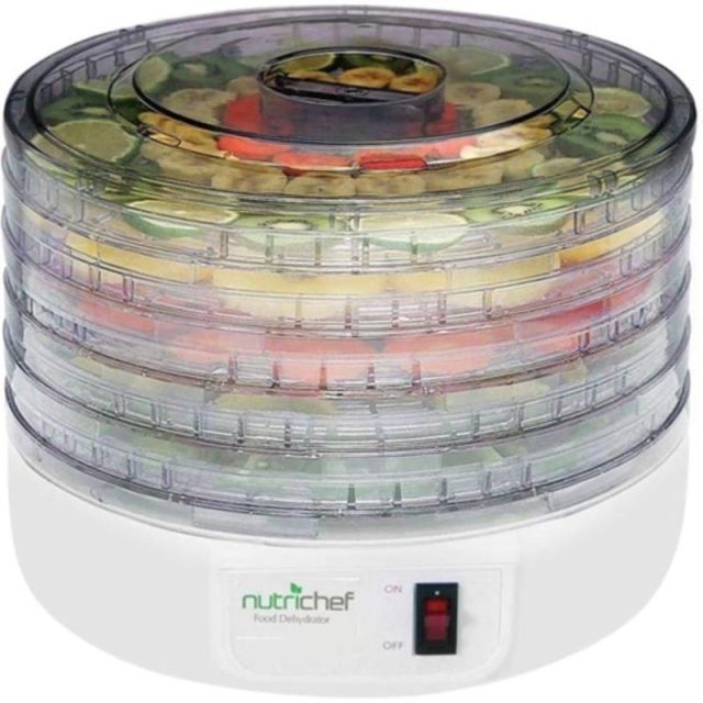 NutriChef Electric Countertop Food Dehydrator, Food Preserver (White) PKFD12