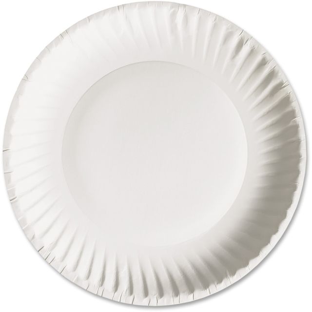 AJM Packaging Green Label Paper Plates, 9in, White, 100 Plates Per Pack, Case Of 10 Packs (Min Order Qty 2) MPN:PP9GREWH