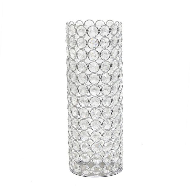 Elegant Designs Ellipse Crystal Decorative Vase, 11-1/4inH x 4inW x 4inD, Chrome (Min Order Qty 2) MPN:HG1009-CHR