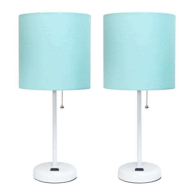 LimeLights Stick Desktop Lamps With Charging Outlets, 19-1/2in, Aqua Shade/White Base, Set Of 2 Lamps MPN:LC2001-AOW-2PK
