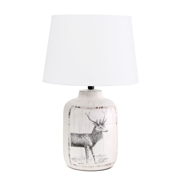 Elegant Designs Ceramic Deer Accent Table Lamp, 17inH, White Shade/White Wash Base (Min Order Qty 2) MPN:LT1065-DER