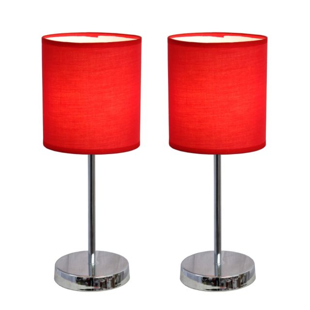 Simple Designs Mini Basic Table Lamp with Fabric Shade, 11inH, Red/Chrome, 2pk (Min Order Qty 3) MPN:LT2007-RED-2PK