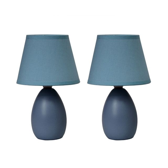 Simple Designs Mini Egg Oval Ceramic Table Lamp, 9-1/2inH, Blue, Set Of 2 Lamps (Min Order Qty 3) MPN:LT2009-BLU-2PK
