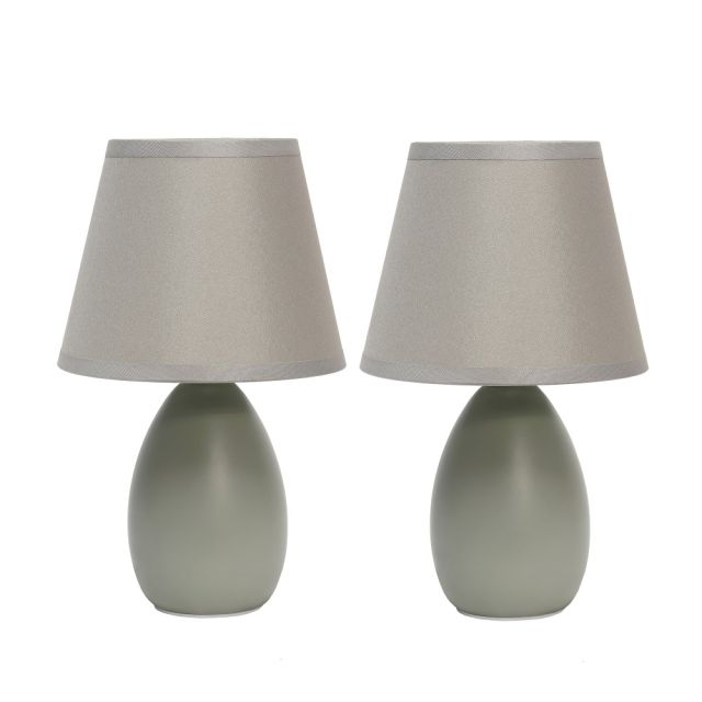 Simple Designs Mini Egg Oval Ceramic Table Lamps, 9-7/16inH, Gray Shade/Gray Base, Pack Of 2 Lamps (Min Order Qty 2) MPN:LT2009-GRY-2PK