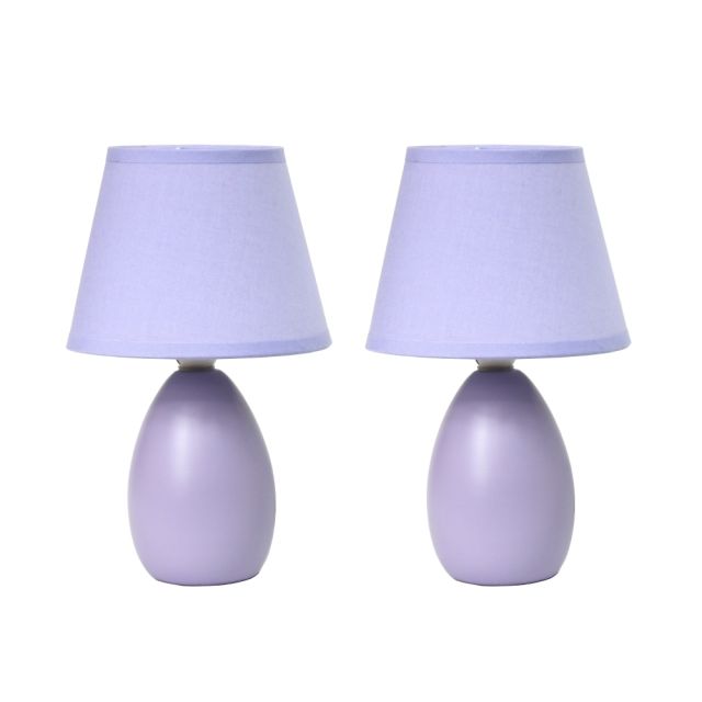 Simple Designs Mini Egg Oval Ceramic Table Lamp, 9.-1/2inH, Purple, Set Of 2 Lamps (Min Order Qty 3) MPN:LT2009-PRP-2PK