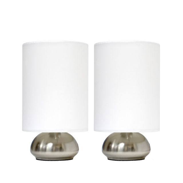 Simple Designs Gemini Mini Touch Table Lamps, 9inH, Ivory Shade/Brushed-Nickel Base, Set Of 2 (Min Order Qty 2) MPN:LT2016-IVY-2PK
