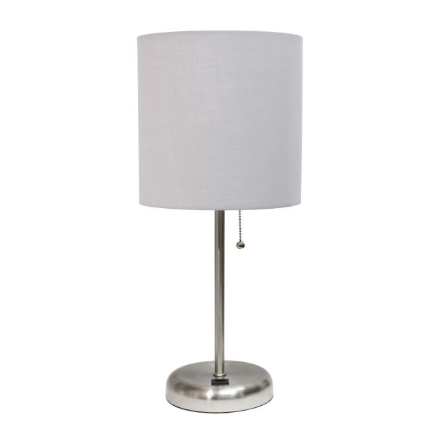 LimeLights Stick Lamp With USB Port, 19-1/2inH, Gray Shade/Brushed Steel Base (Min Order Qty 2) MPN:LT2044-GRY
