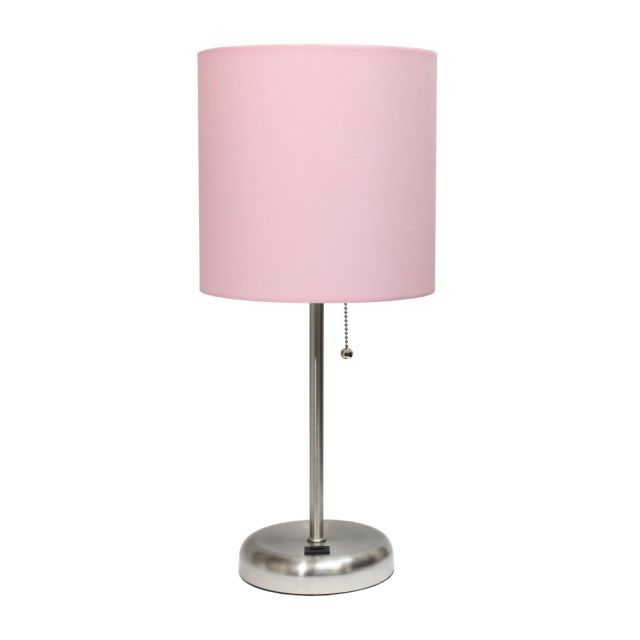 LimeLights Stick Lamp With USB Port, 19-1/2inH, Light Pink Shade/Brushed Steel Base (Min Order Qty 2) MPN:LT2044-LPK