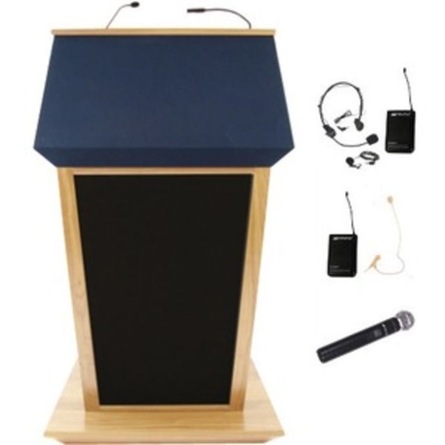 AmpliVox SW3045 - Wireless Patriot Plus Lectern - Skirted Base - 51in Height x 31in Width x 23in Depth - Clear Lacquer, Walnut - Hardwood Veneer, Solid Hardwood MPN:SW3045-WT
