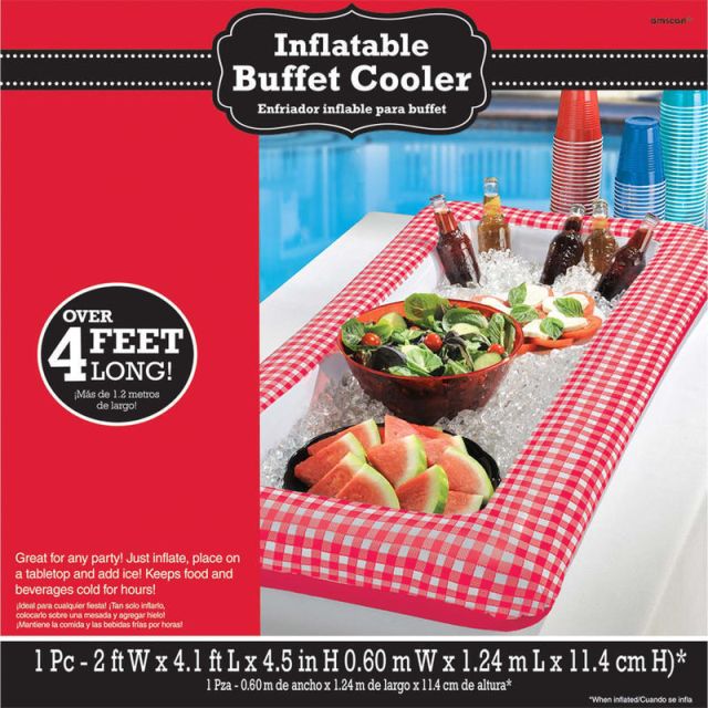 Amscan Summer Picnic Inflatable Buffet Cooler, 4-1/2inH x 24inW x 50inD, Red Gingham (Min Order Qty 3) MPN:395674