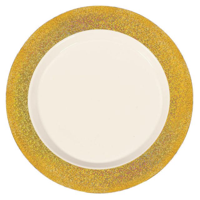 Amscan Premium Plastic Plates With Prismatic Borders, 10-1/4in, Cream/Gold, Pack Of 10 Plates (Min Order Qty 3) MPN:430540.19
