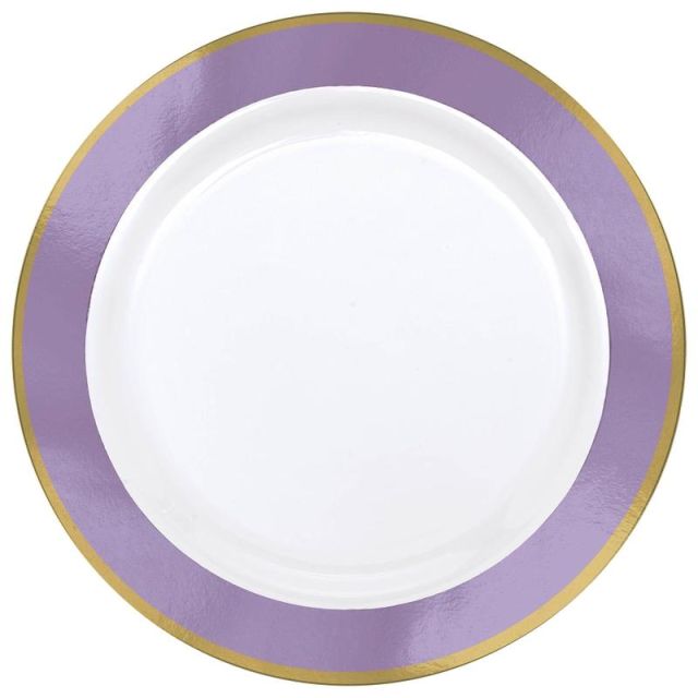 Amscan Plastic Plates, 10-1/4in, White/Lavender, Pack Of 10 Plates (Min Order Qty 3) MPN:430583.04