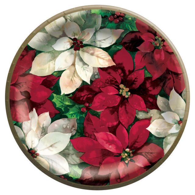 Amscan Christmas Poinsettia 8-1/2in Paper Plates, Red, Pack Of 120 Plates (Min Order Qty 2) MPN:752710