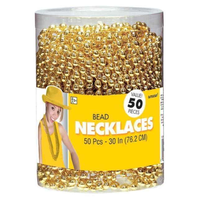 Amscan Bead Necklaces, 30in, Gold, Pack Of 50 Necklaces (Min Order Qty 2) MPN:395801.19