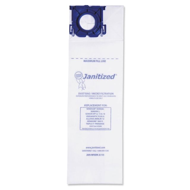 Janitized Windsor Sensor Vacuum Filter Bags, White, Pack Of 100 Bags JANWISEN310 Household Cleaning Supplies